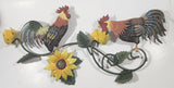 Colorful Rooster Chickens on Yellow Sunflower Vines 9 3/4" x 20" Metal Wall Art