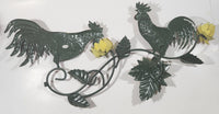 Colorful Rooster Chickens on Yellow Sunflower Vines 9 3/4" x 20" Metal Wall Art