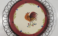 Avon Hand Painted Rooster Ceramic Plaque with Black Metal Decorative Wall Hanger