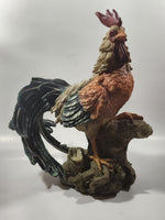 Rooster Chicken on Log 14" Tall Resin Sculpture