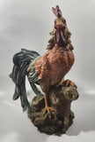 Rooster Chicken on Log 14" Tall Resin Sculpture