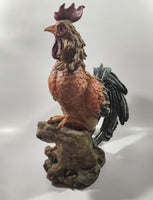 Rooster Chicken on Log 14" Tall Resin Sculpture