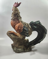 Rooster Chicken on Log 14" Tall Resin Sculpture