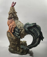 Rooster Chicken on Log 14" Tall Resin Sculpture