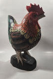 Rooster Chicken Hand Painted 13 1/2" Tall Carved Wood Sculpture