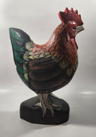 Rooster Chicken Hand Painted 13 1/2" Tall Carved Wood Sculpture