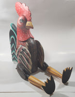 Rooster Chicken Hand Painted Large 21" Tall Carved Wood Sculpture Shelf Sitter with Moving Leg Joints