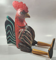 Rooster Chicken Hand Painted Large 21" Tall Carved Wood Sculpture Shelf Sitter with Moving Leg Joints