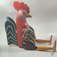 Rooster Chicken Hand Painted Large 21" Tall Carved Wood Sculpture Shelf Sitter with Moving Leg Joints