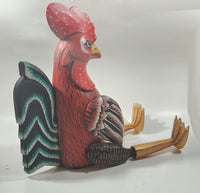 Rooster Chicken Hand Painted Large 21" Tall Carved Wood Sculpture Shelf Sitter with Moving Leg Joints