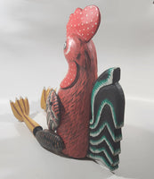 Rooster Chicken Hand Painted Large 21" Tall Carved Wood Sculpture Shelf Sitter with Moving Leg Joints