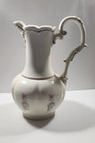 Vintage Blue and Pink Flower Gold Trimmed Embossed White Ceramic Jug Pitcher and Bowl