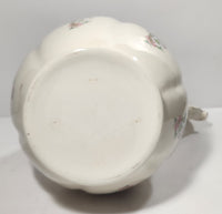 Vintage Blue and Pink Flower Gold Trimmed Embossed White Ceramic Jug Pitcher and Bowl