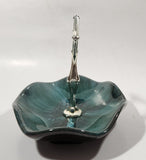 Vintage BMP Blue Mountain Pottery Blue Green Drip Glaze Candy Dish with Metal Handle