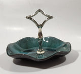 Vintage BMP Blue Mountain Pottery Blue Green Drip Glaze Candy Dish with Metal Handle