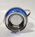 Vintage Sheffield England Cobalt Blue Glass Condiment Serving Dish in Chromium Plated Basket Holder with Spoon