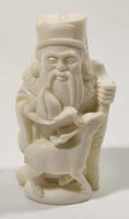 Chinese Sage Man with Baby Deer Fawn 2 3/4" Tall Faux Ivory Molded Resin Figurine