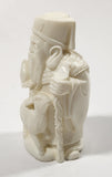 Chinese Sage Man with Baby Deer Fawn 2 3/4" Tall Faux Ivory Molded Resin Figurine