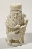 Chinese Sage Man with Baby Deer Fawn 2 3/4" Tall Faux Ivory Molded Resin Figurine