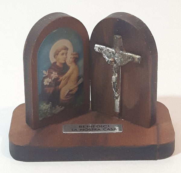 Benedici La Nostra Casa Picture and Crucifix Miniature Wood Ornament