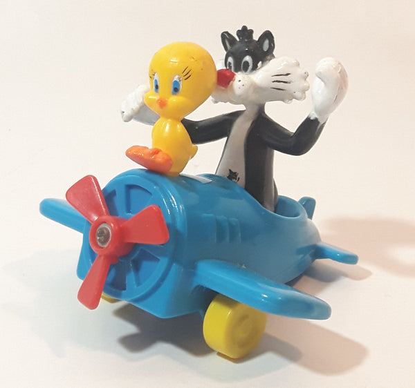1989 McDonald's Warner Bros. Looney Tunes Tweety Bird and Sylvester The Cat Airplane Blue Plastic Toy