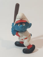 Vintage 1980 Peyo Smurf Character Baseball Player Holding Bat PVC Toy Figure