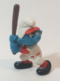 Vintage 1980 Peyo Smurf Character Baseball Player Holding Bat PVC Toy Figure