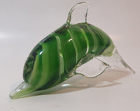 Art Glass Clear and Green 5 3/4" Long Dolphin Sculpture Ornament