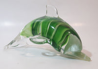 Art Glass Clear and Green 5 3/4" Long Dolphin Sculpture Ornament