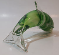 Art Glass Clear and Green 5 3/4" Long Dolphin Sculpture Ornament