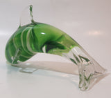 Art Glass Clear and Green 5 3/4" Long Dolphin Sculpture Ornament