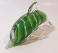 Art Glass Clear and Green 5 3/4" Long Dolphin Sculpture Ornament