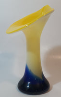 Yellow White Blue Jack In The Pulpit Lily Shaped 7 3/4" Tall Art Glass Flower Bud Vase