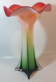 Murano Style Red White Green Jack In The Pulpit Lily Shaped 14 3/4" Tall Art Glass Flower Vase