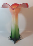 Murano Style Red White Green Jack In The Pulpit Lily Shaped 14 3/4" Tall Art Glass Flower Vase