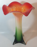 Murano Style Red White Green Jack In The Pulpit Lily Shaped 14 3/4" Tall Art Glass Flower Vase