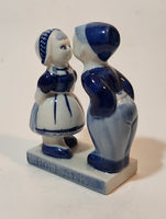 Vintage Delft Blue Holland Hand Painted Kissing Couple Boy and Girl 3 3/4" Tall Figurine