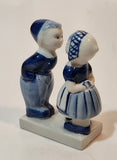 Vintage Delft Blue Holland Hand Painted Kissing Couple Boy and Girl 3 3/4" Tall Figurine