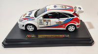 Burago 1999 Ford Focus Rally Martini White 1/24 Scale Die Cast Toy Car Vehicle on Stand