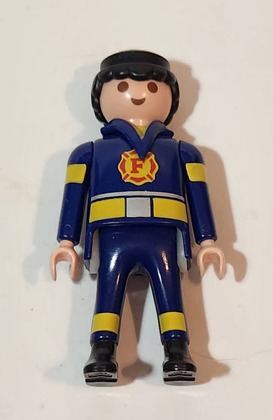 1997 Geobra Playmobil Fireman Firefighter Black Hair 2 7/8" Tall Toy Figure