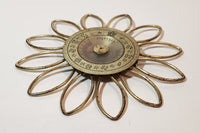 Rare Vintage "Artistic" Sunflower Starburst Style 7 1/4" Brass Metal Wall Thermometer Made in USA