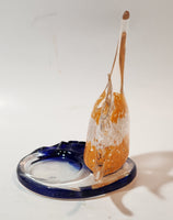 Partylite Art Glass Clear Orange and White Tropical Fish and Blue Water 5 1/4" Tall Tealight Candle Holder