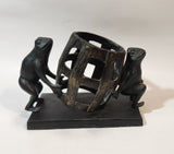 Frog Themed 8 1/2" Long Heavy Iron Wine Bottle Holder