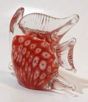 Clear Red White Tropical Angel Fish 4 1/2" Long Blown Art Glass Sculpture