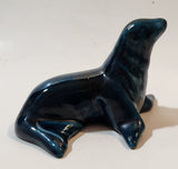 Dark Teal Blue Green Glazed 5 1/2" Long Seal Figurine