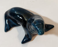 Dark Teal Blue Green Glazed 5 1/2" Long Seal Figurine