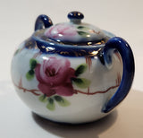 Antique c. 1891-1921 Nippon Pink Rose Flowers White and Blue Hand Painted Porcelain Sugar Bowl