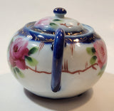 Antique c. 1891-1921 Nippon Pink Rose Flowers White and Blue Hand Painted Porcelain Sugar Bowl