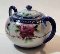 Antique c. 1891-1921 Nippon Pink Rose Flowers White and Blue Hand Painted Porcelain Sugar Bowl