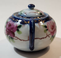 Antique c. 1891-1921 Nippon Pink Rose Flowers White and Blue Hand Painted Porcelain Sugar Bowl